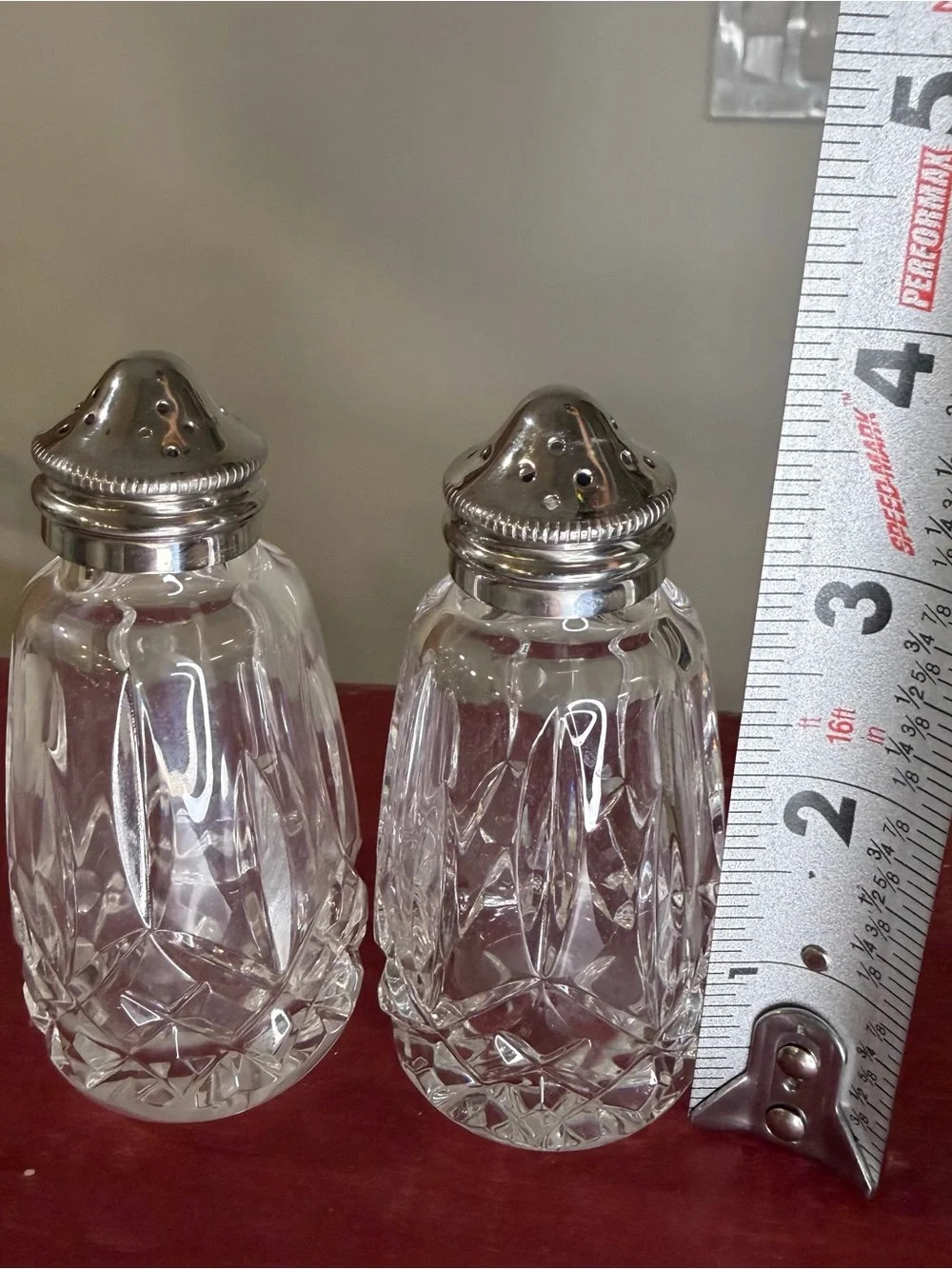 Waterford Lismore Clear Crystal Salt and Pepper Shakers with Silver Tops